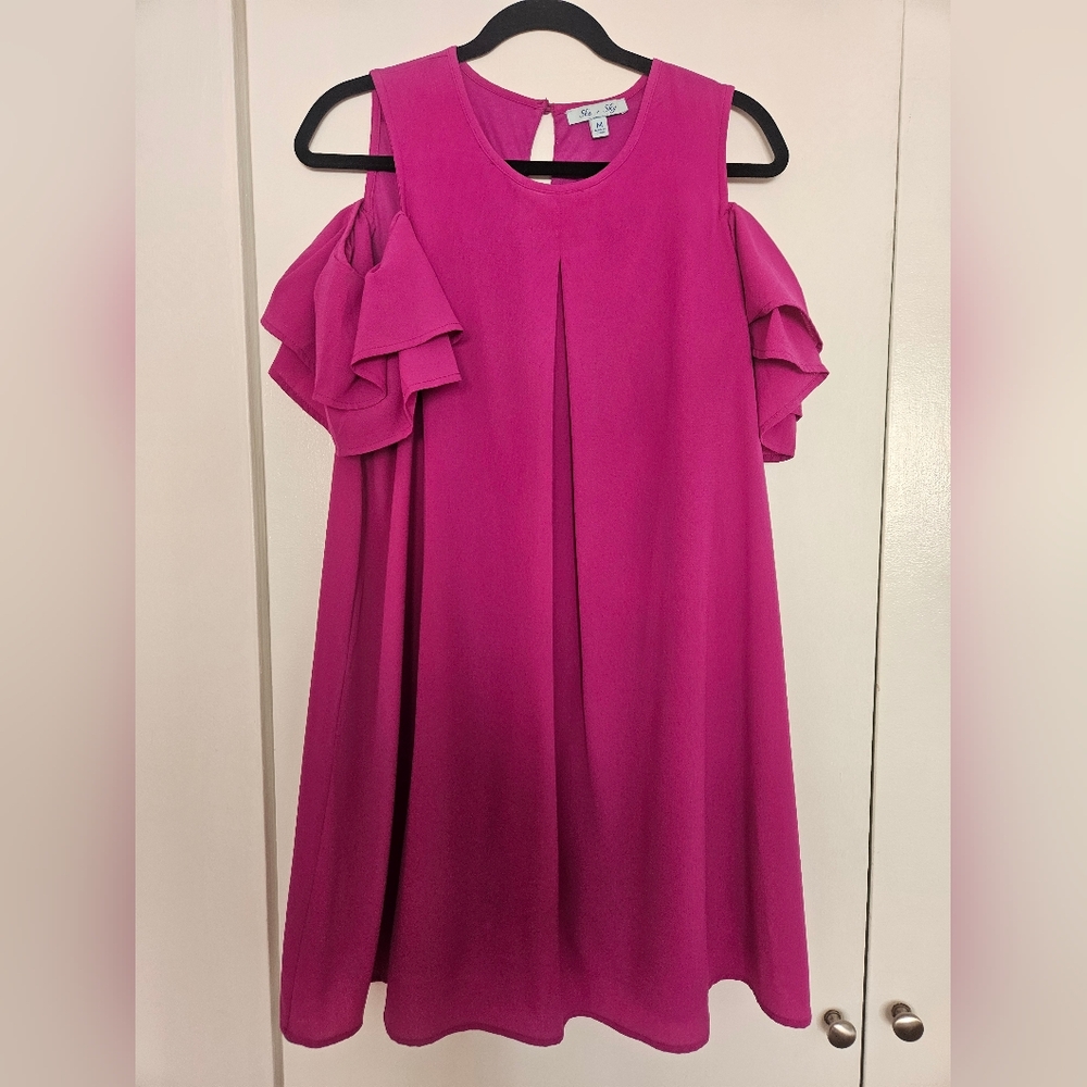 Vibrant Fuschia Ruffle Sleeve Dress